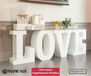 love yazısı strafor masa altlığı